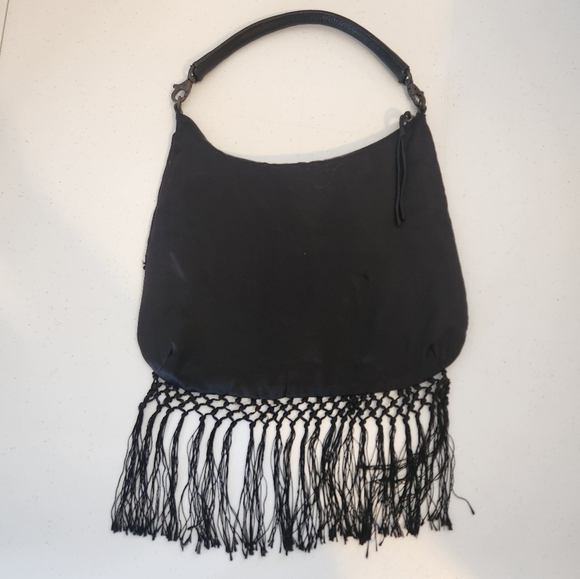 Y2K Vintage Black Beaded Fringe Sequin Evening Bag Mini Purse Party Flapper - Picture 5 of 11